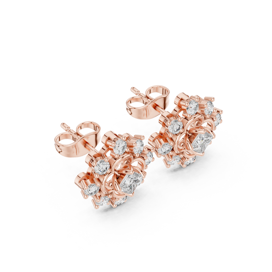 FleurMyst Diamond Stud Earrings • Secret Garden Cluster • Luxe Rare Design • Gold Legacy Edition