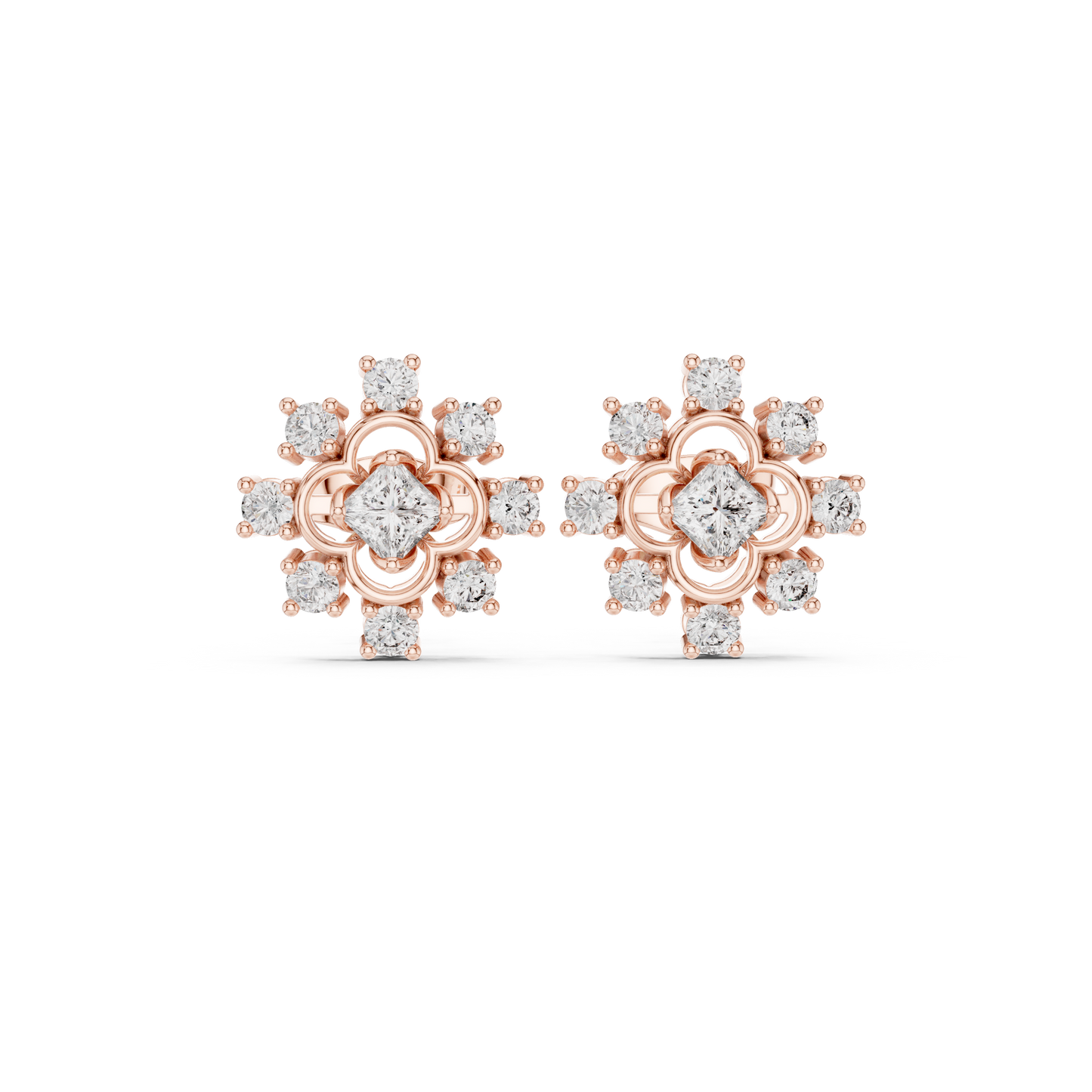 FleurMyst Diamond Stud Earrings • Secret Garden Cluster • Luxe Rare Design • Gold Legacy Edition