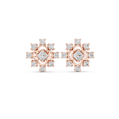 FleurMyst Diamond Stud Earrings • Secret Garden Cluster • Luxe Rare Design • Gold Legacy Edition