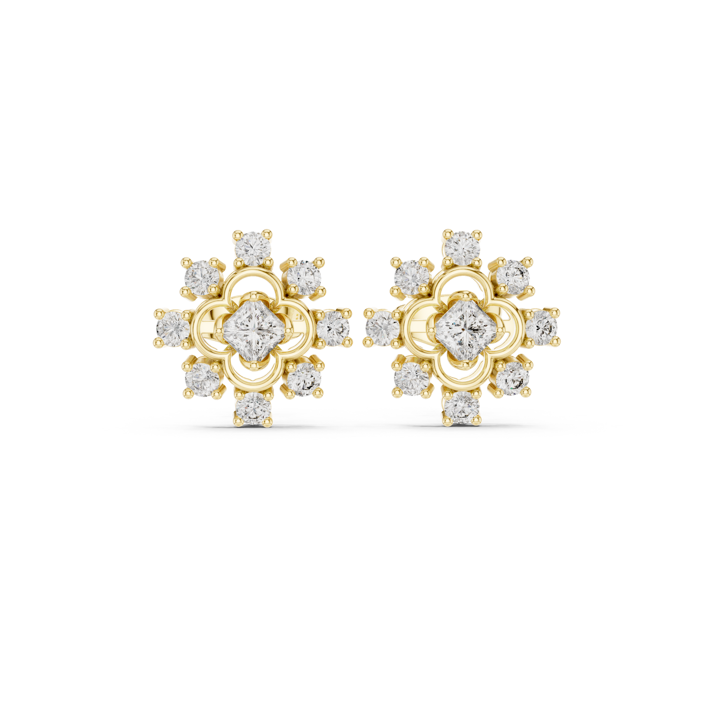 FleurMyst Diamond Stud Earrings • Secret Garden Cluster • Luxe Rare Design • Gold Legacy Edition