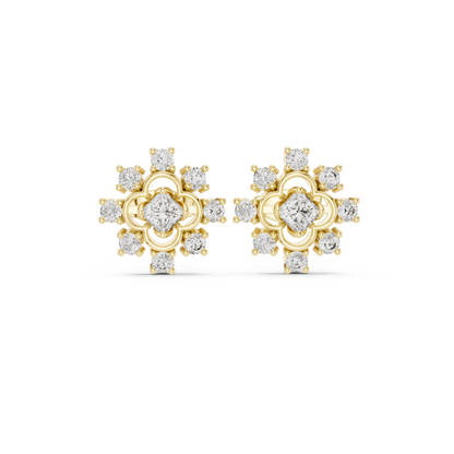 FleurMyst Diamond Stud Earrings • Secret Garden Cluster • Luxe Rare Design • Gold Legacy Edition