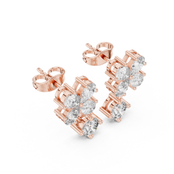 Clover Diamond Drop Stud Earrings in Gold  | Luxury Floral Lab Diamond Earrings for Women