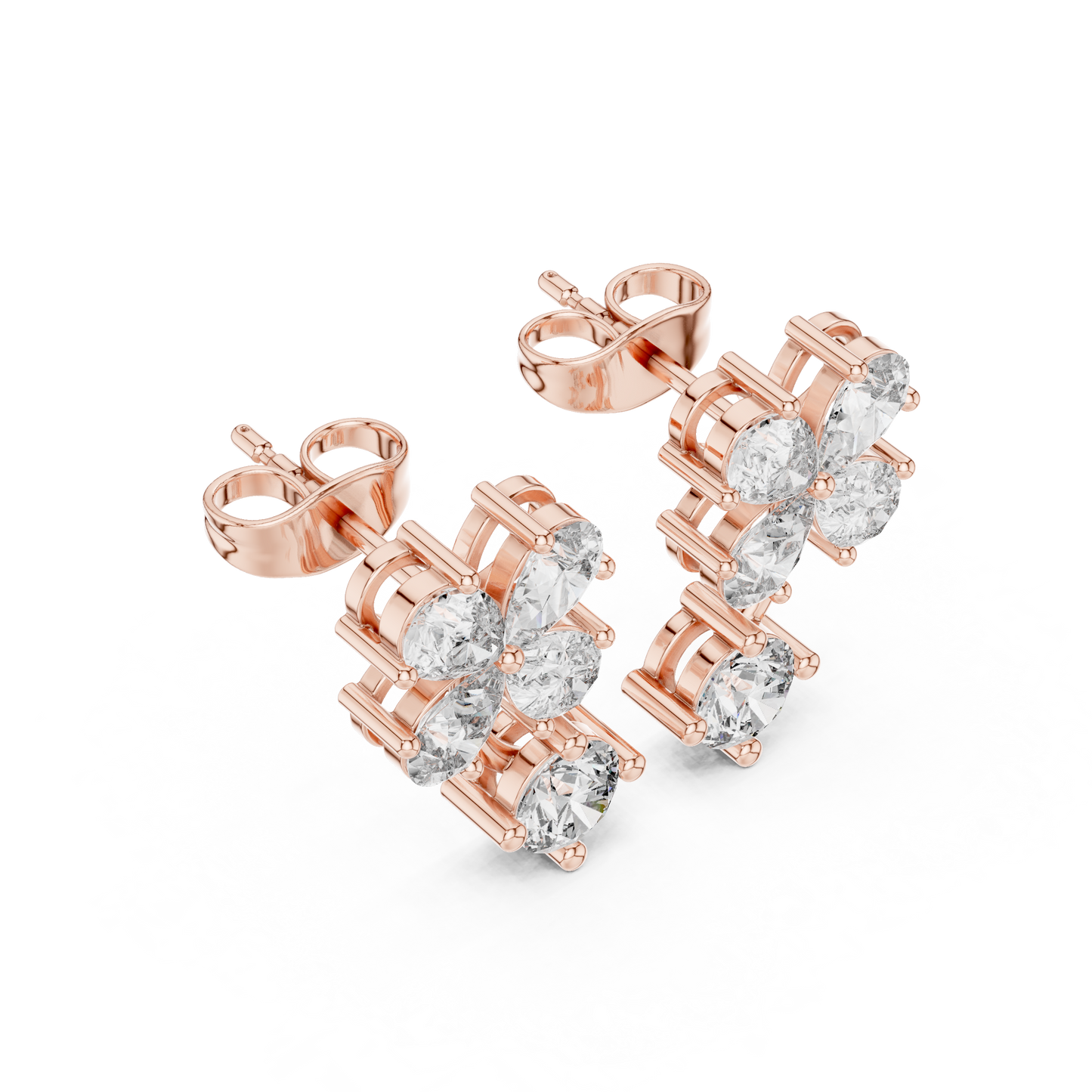 Clover Diamond Drop Stud Earrings in 925 Silver | Luxury Floral Moissanite Earrings for Women