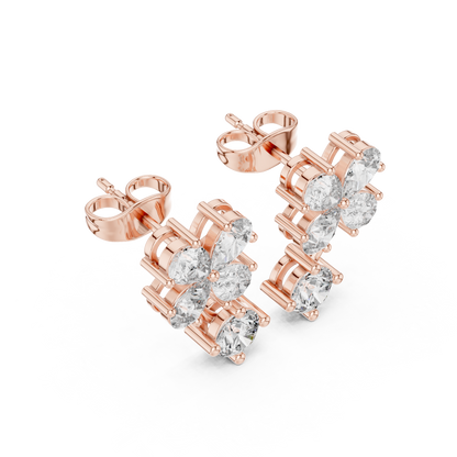 Clover Diamond Drop Stud Earrings in 925 Silver | Luxury Floral Moissanite Earrings for Women