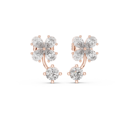 Clover Diamond Drop Stud Earrings in 925 Silver | Luxury Floral Moissanite Earrings for Women