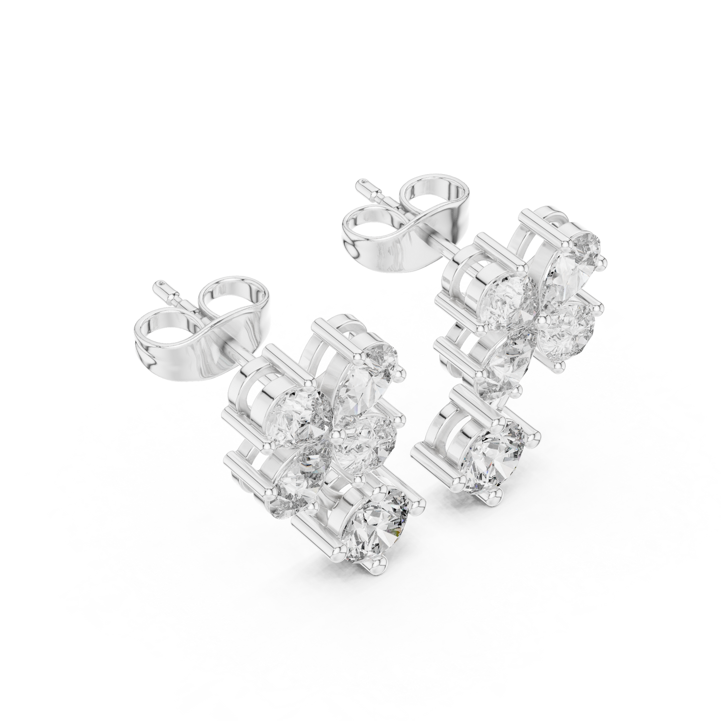 Clover Diamond Drop Stud Earrings in 925 Silver | Luxury Floral Moissanite Earrings for Women