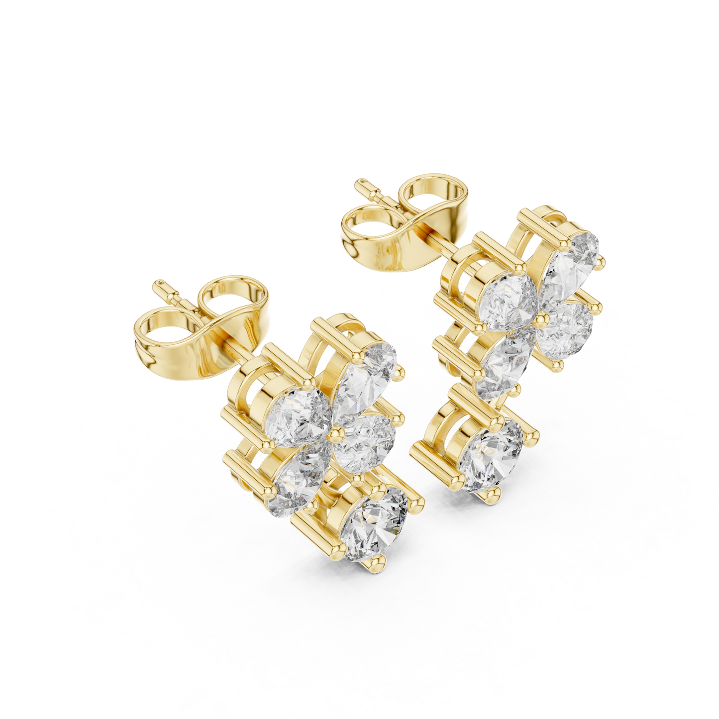 Clover Diamond Drop Stud Earrings in 925 Silver | Luxury Floral Moissanite Earrings for Women