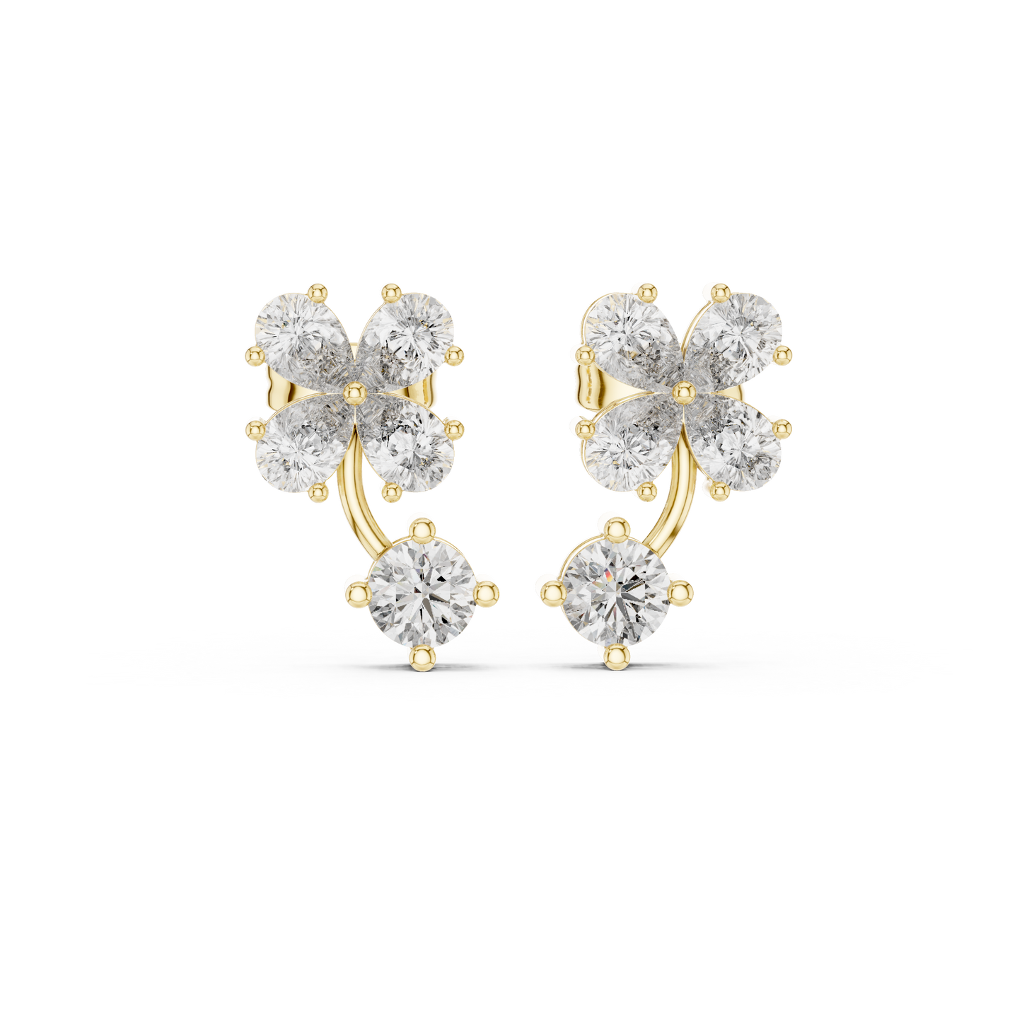 Clover Diamond Drop Stud Earrings in 925 Silver | Luxury Floral Moissanite Earrings for Women