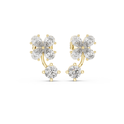 Clover Diamond Drop Stud Earrings in 925 Silver | Luxury Floral Moissanite Earrings for Women