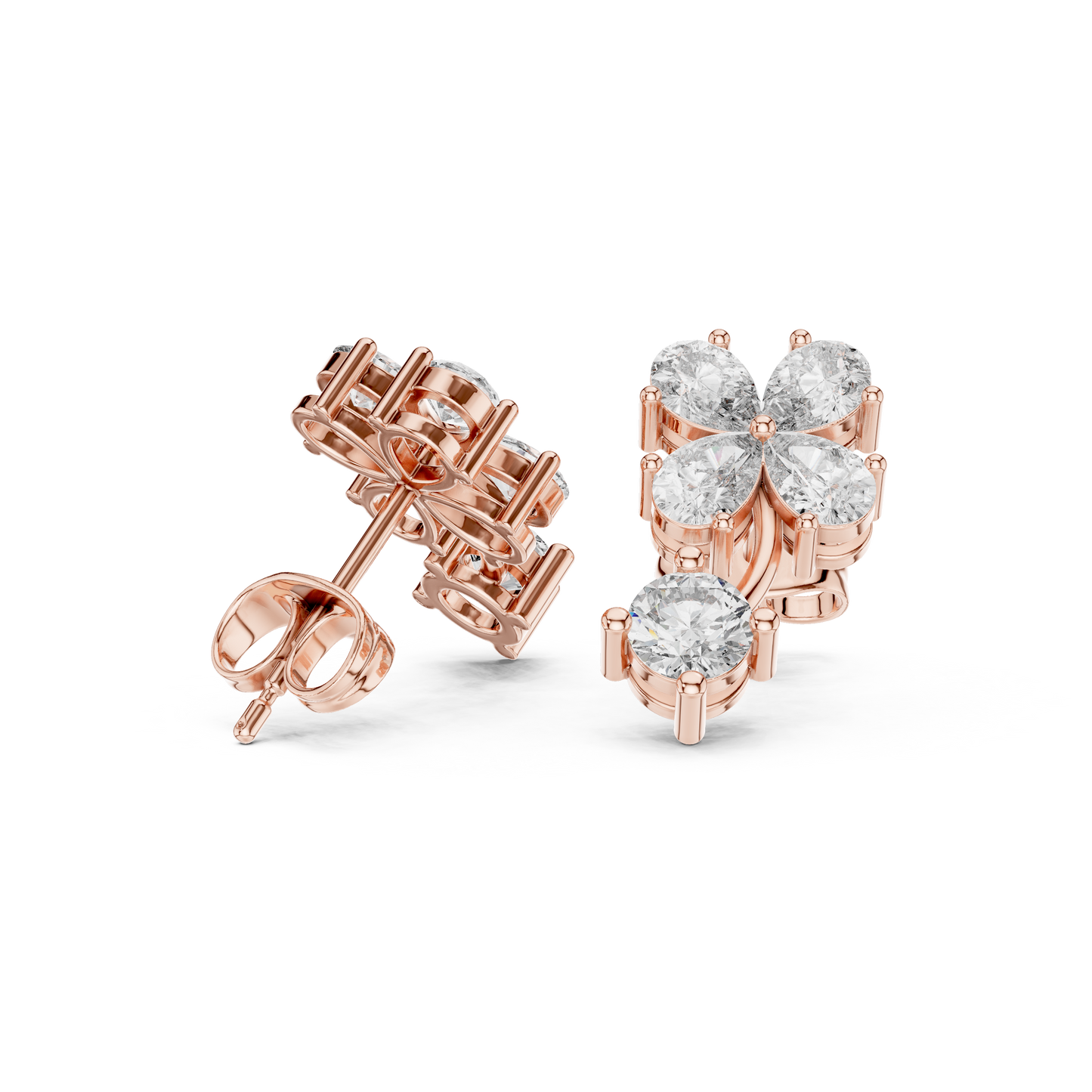 Clover Diamond Drop Stud Earrings in 925 Silver | Luxury Floral Moissanite Earrings for Women