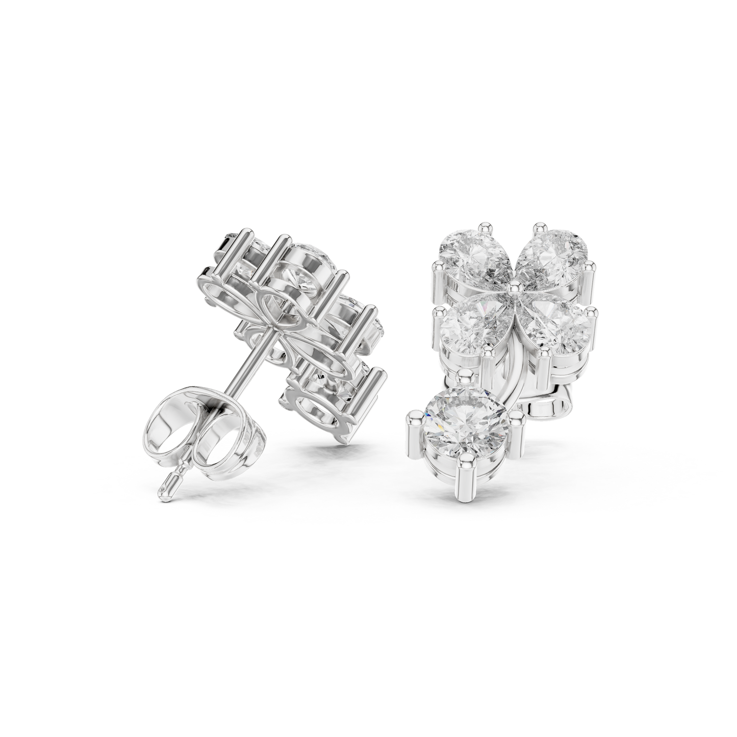 Clover Diamond Drop Stud Earrings in 925 Silver | Luxury Floral Moissanite Earrings for Women