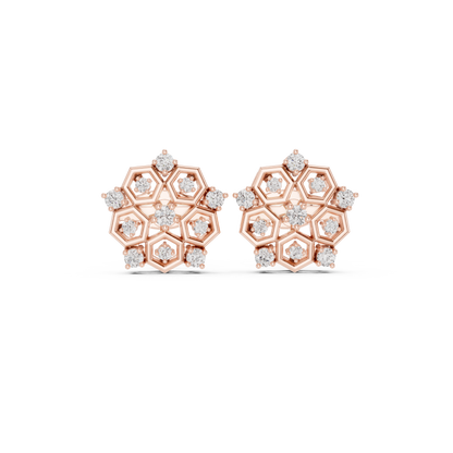 Hexagon Cluster Diamond Stud Earrings | Modern Honeycomb Gold Studs | Contemporary Floral Diamond Cluster Studs | Hexagon Honeycomb Earrings