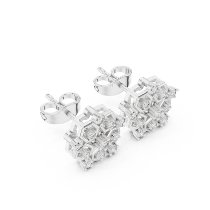 Hexagon Cluster Diamond Stud Earrings | Modern Honeycomb Gold Studs | Contemporary Floral Diamond Cluster Studs | Hexagon Honeycomb Earrings