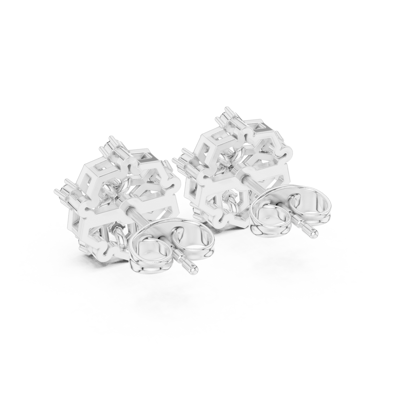 Hexagon Cluster Diamond Stud Earrings | Modern Honeycomb Gold Studs | Contemporary Floral Diamond Cluster Studs | Hexagon Honeycomb Earrings