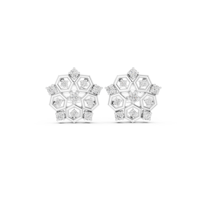 Hexagon Cluster Diamond Stud Earrings | Modern Honeycomb Gold Studs | Contemporary Floral Diamond Cluster Studs | Hexagon Honeycomb Earrings