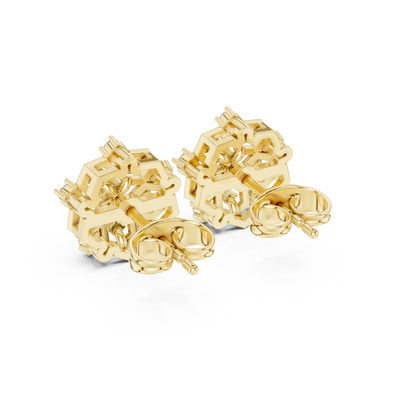 Hexagon Cluster Diamond Stud Earrings | Modern Honeycomb Gold Studs | Contemporary Floral Diamond Cluster Studs | Hexagon Honeycomb Earrings