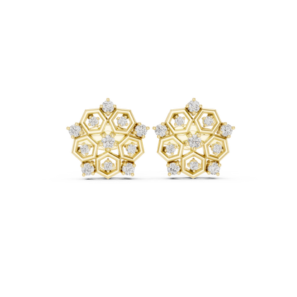 Hexagon Cluster Diamond Stud Earrings | Modern Honeycomb Gold Studs | Contemporary Floral Diamond Cluster Studs | Hexagon Honeycomb Earrings