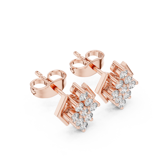 Elegant Diamond Stud Earrings | Geometric Hexagon Luxury Look | Chic Diamond Stud Earrings | Modern Hexagon Cluster Design