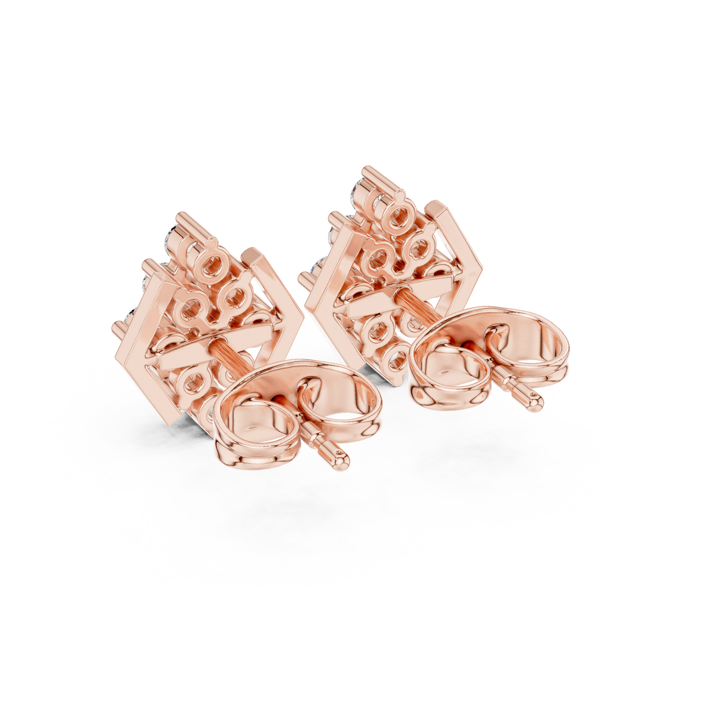 Elegant Diamond Stud Earrings | Geometric Hexagon Luxury Look | Chic Diamond Stud Earrings | Modern Hexagon Cluster Design