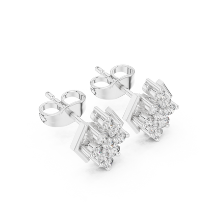 Elegant Diamond Stud Earrings | Geometric Hexagon Luxury Look | Chic Diamond Stud Earrings | Modern Hexagon Cluster Design