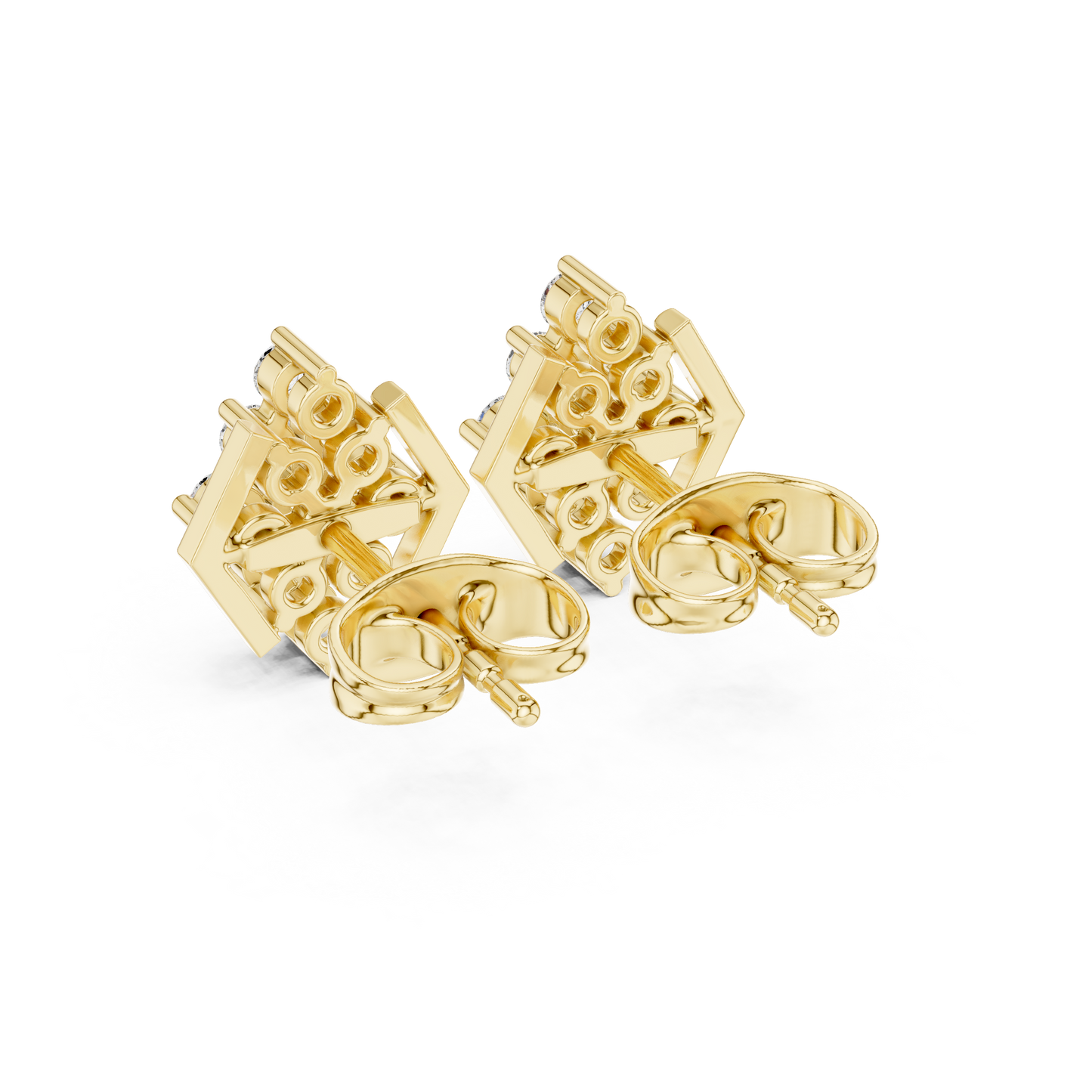 Elegant Diamond Stud Earrings | Geometric Hexagon Luxury Look | Chic Diamond Stud Earrings | Modern Hexagon Cluster Design