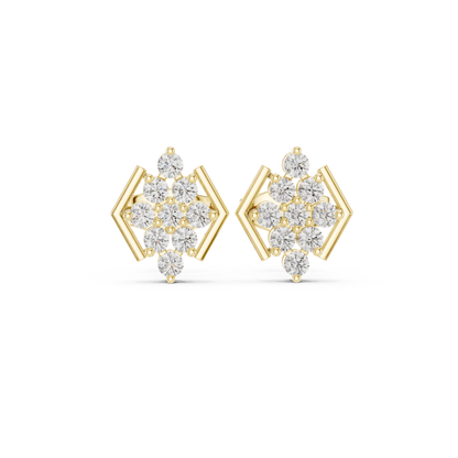 Elegant Diamond Stud Earrings | Geometric Hexagon Luxury Look | Chic Diamond Stud Earrings | Modern Hexagon Cluster Design