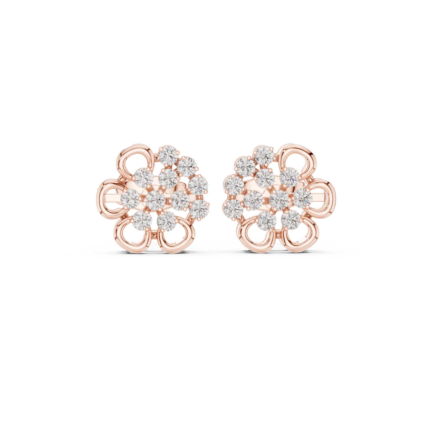 Everyday Wear Diamond Flower Studs | Lightweight Gold Diamond Earrings | Brilliant Cut Diamond Flower Earrings | Exclusive Designer Diamond Studs