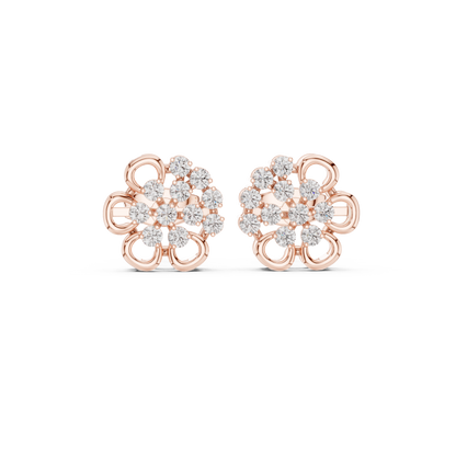 Everyday Wear Diamond Flower Studs | Lightweight Gold Diamond Earrings | Brilliant Cut Diamond Flower Earrings | Exclusive Designer Diamond Studs
