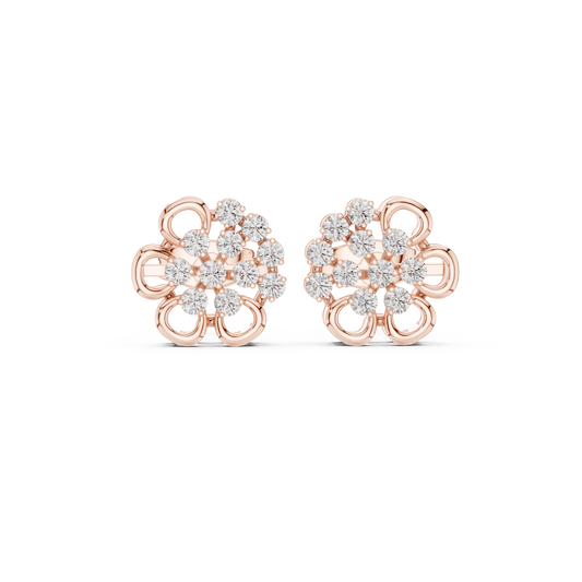 Everyday Wear Diamond Flower Studs | Lightweight Gold Diamond Earrings | Brilliant Cut Diamond Flower Earrings | Exclusive Designer Diamond Studs