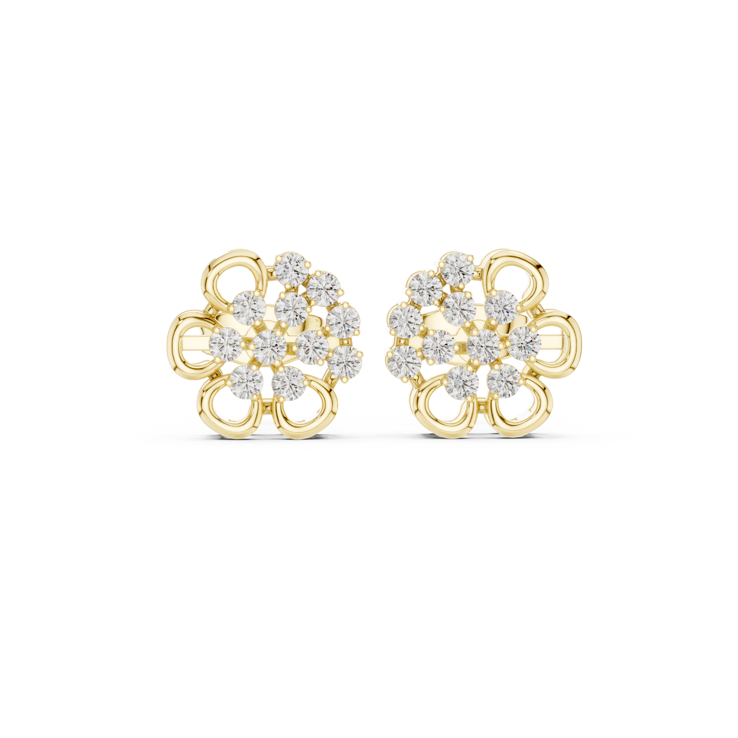 Everyday Wear Diamond Flower Studs | Lightweight Gold Diamond Earrings | Brilliant Cut Diamond Flower Earrings | Exclusive Designer Diamond Studs