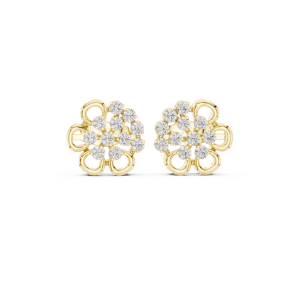 Everyday Wear Diamond Flower Studs | Lightweight Gold Diamond Earrings | Brilliant Cut Diamond Flower Earrings | Exclusive Designer Diamond Studs