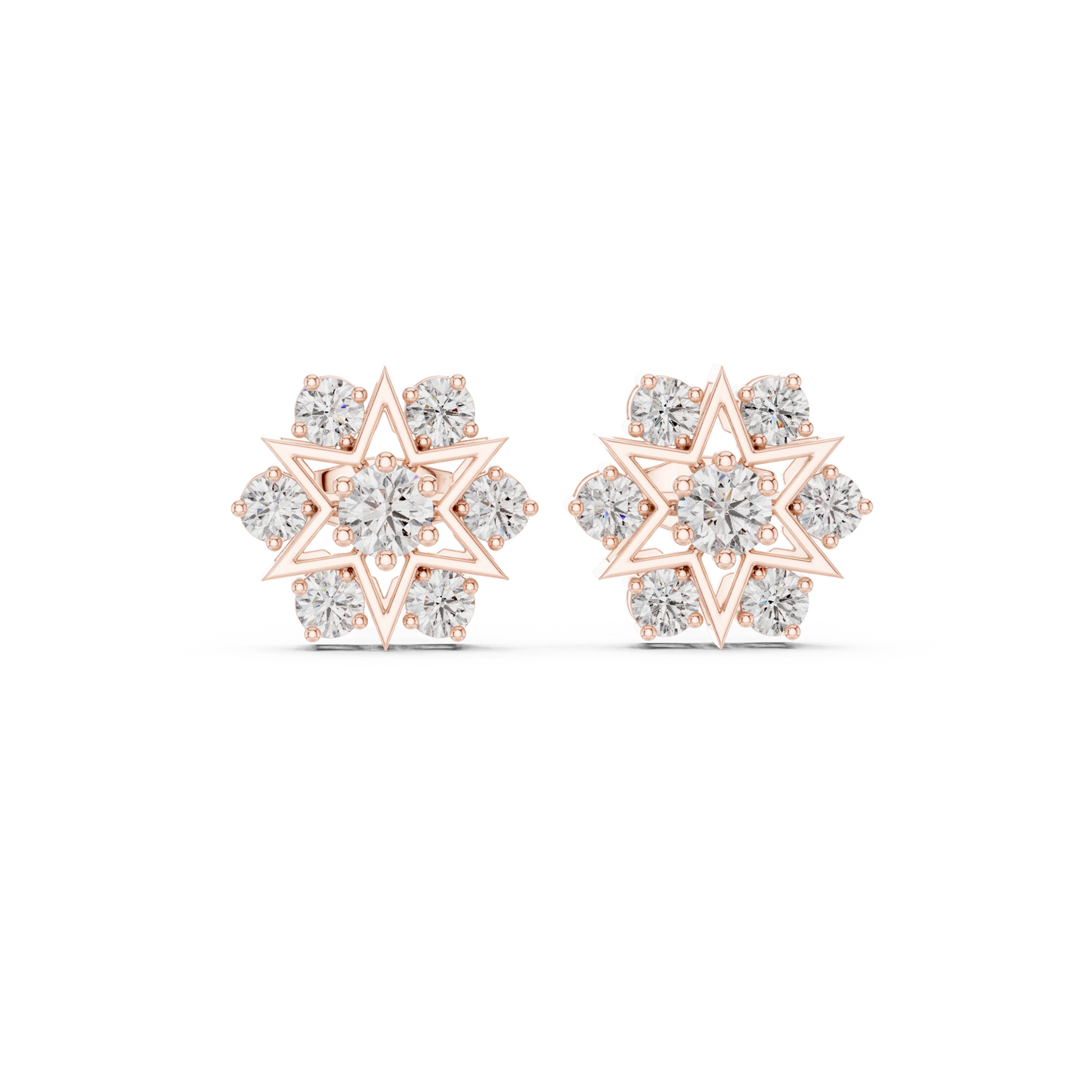 Starburst Diamond Stud Earrings in Solid Gold | Luxury Geometric Bridal Studs |  Radiant Star Diamond Stud Earrings | Designer Gold Jewelry