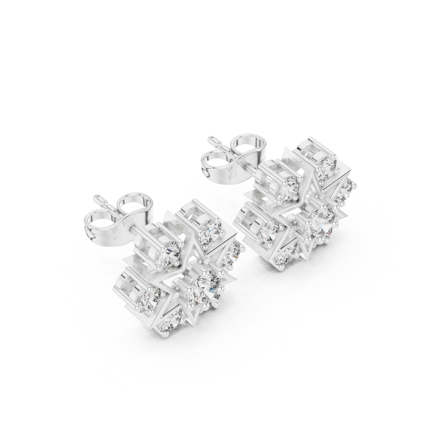 Starburst Diamond Stud Earrings in Solid Gold | Luxury Geometric Bridal Studs |  Radiant Star Diamond Stud Earrings | Designer Gold Jewelry