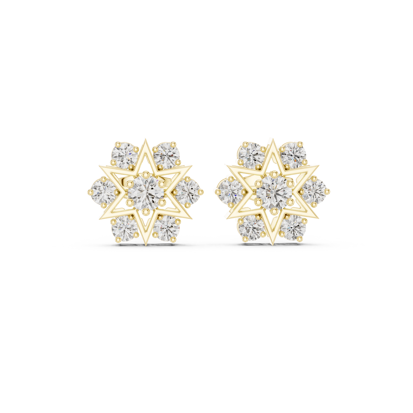 Starburst Diamond Stud Earrings in Solid Gold | Luxury Geometric Bridal Studs |  Radiant Star Diamond Stud Earrings | Designer Gold Jewelry