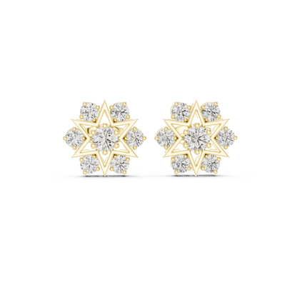 Starburst Diamond Stud Earrings in Solid Gold | Luxury Geometric Bridal Studs |  Radiant Star Diamond Stud Earrings | Designer Gold Jewelry