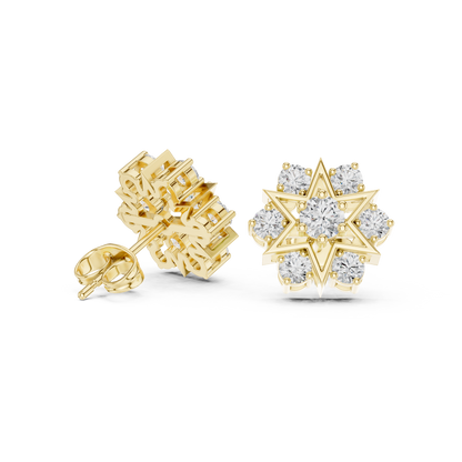 Starburst Diamond Stud Earrings in Solid Gold | Luxury Geometric Bridal Studs |  Radiant Star Diamond Stud Earrings | Designer Gold Jewelry