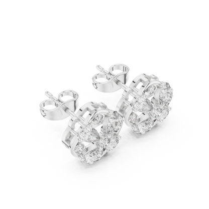 Trending Diamond Stud Earrings – Floral Cluster Design in Silver - 5-Petal Diamond Flower Stud Earrings – Modern Luxury Jewellery
