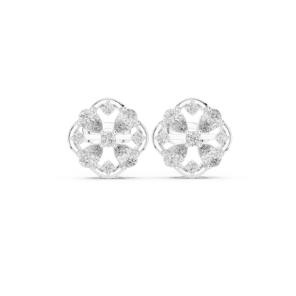 Trending Diamond Stud Earrings – Floral Cluster Design in Silver - 5-Petal Diamond Flower Stud Earrings – Modern Luxury Jewellery