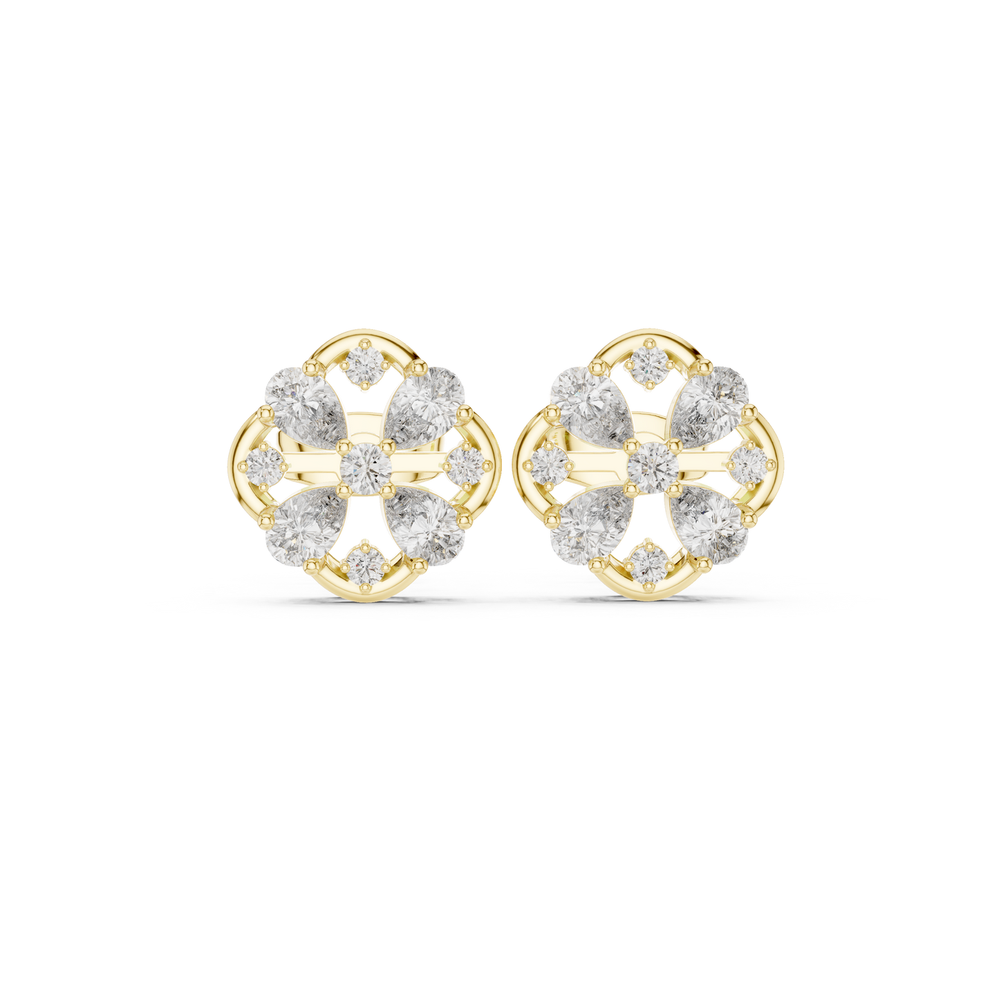 Trending Diamond Stud Earrings – Floral Cluster Design in Silver - 5-Petal Diamond Flower Stud Earrings – Modern Luxury Jewellery
