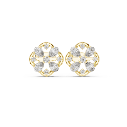 Trending Diamond Stud Earrings – Floral Cluster Design in Silver - 5-Petal Diamond Flower Stud Earrings – Modern Luxury Jewellery