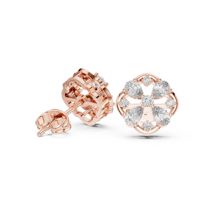 Trending Diamond Stud Earrings – Floral Cluster Design in Silver - 5-Petal Diamond Flower Stud Earrings – Modern Luxury Jewellery