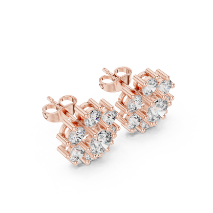 Shining Diamond Cluster Stud Earrings – Gift for Wife / Girlfriend - Diamond Flower Stud Earrings – Dainty Diamond Flower Stud Earrings – Office & Casual Wear