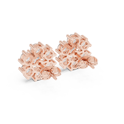 Shining Diamond Cluster Stud Earrings – Gift for Wife / Girlfriend - Diamond Flower Stud Earrings – Dainty Diamond Flower Stud Earrings – Office & Casual Wear