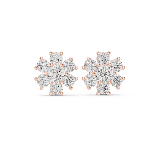 Shining Diamond Cluster Stud Earrings – Gift for Wife / Girlfriend - Diamond Flower Stud Earrings – Dainty Diamond Flower Stud Earrings – Office & Casual Wear