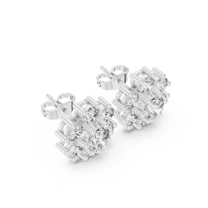 Shining Diamond Cluster Stud Earrings – Gift for Wife / Girlfriend - Diamond Flower Stud Earrings – Dainty Diamond Flower Stud Earrings – Office & Casual Wear