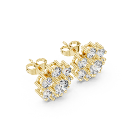 Shining Diamond Cluster Stud Earrings – Gift for Wife / Girlfriend - Diamond Flower Stud Earrings – Dainty Diamond Flower Stud Earrings – Office & Casual Wear