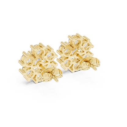 Shining Diamond Cluster Stud Earrings – Gift for Wife / Girlfriend - Diamond Flower Stud Earrings – Dainty Diamond Flower Stud Earrings – Office & Casual Wear