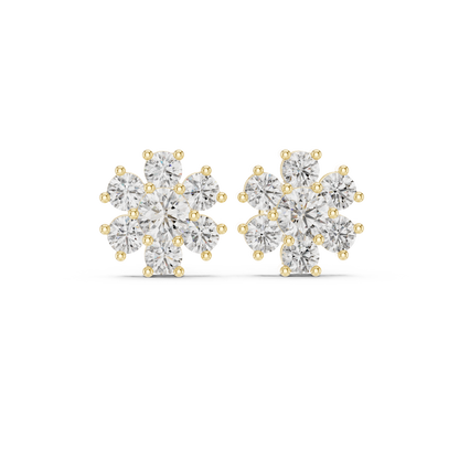 Shining Diamond Cluster Stud Earrings – Gift for Wife / Girlfriend - Diamond Flower Stud Earrings – Dainty Diamond Flower Stud Earrings – Office & Casual Wear