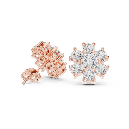 Shining Diamond Cluster Stud Earrings – Gift for Wife / Girlfriend - Diamond Flower Stud Earrings – Dainty Diamond Flower Stud Earrings – Office & Casual Wear