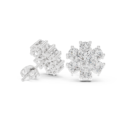 Shining Diamond Cluster Stud Earrings – Gift for Wife / Girlfriend - Diamond Flower Stud Earrings – Dainty Diamond Flower Stud Earrings – Office & Casual Wear